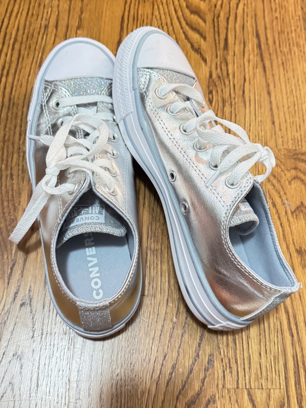 Converse Women's Low Top Metallic Silver Glitter Accent Sneakers